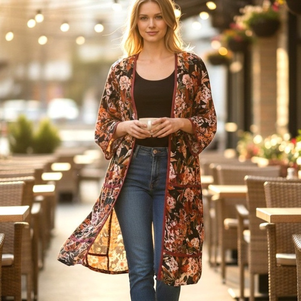 Soft Surroundings Bernadette Topper Womens S Brown Floral Boho Cottage Romantic